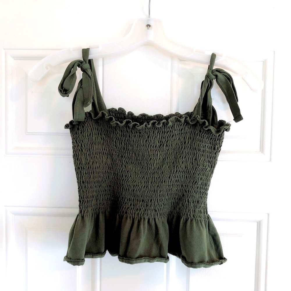 H&M Army Green Ruched Bow Top!